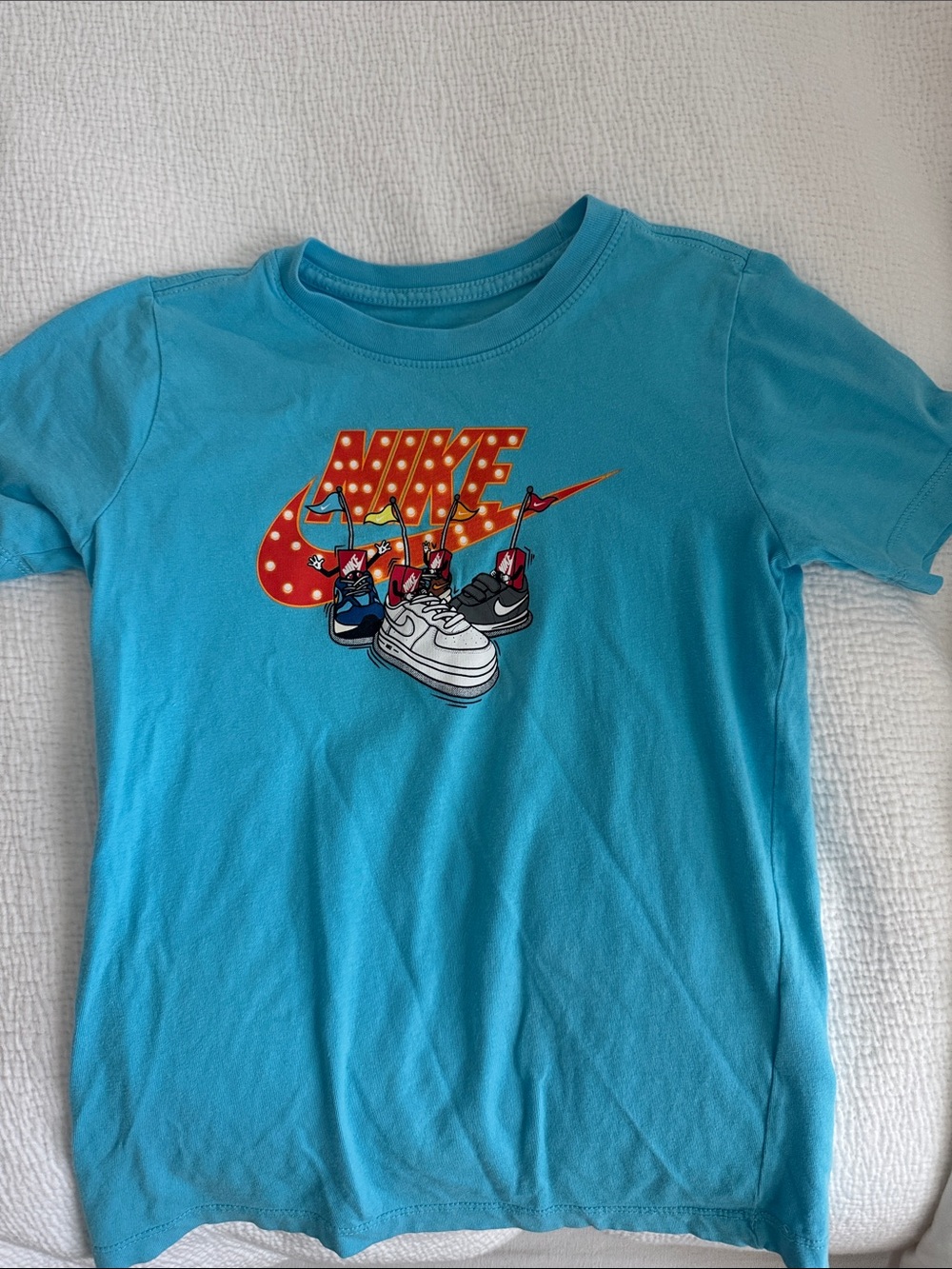 Nike Kids Blue Short Sleeve Tee with Colorful Sneaker Logo